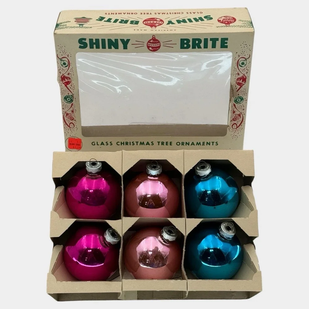 Shiny Brite Ornaments Unisex 4in Multicolor Good Vintage Jumbo Mercury Glass 6ct